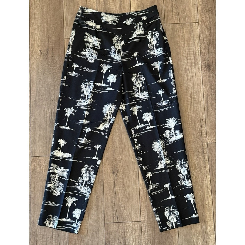 Talbots Collection Silk Blend Ankle Pants Black Sz 10‎ Side Zip Tropical Print